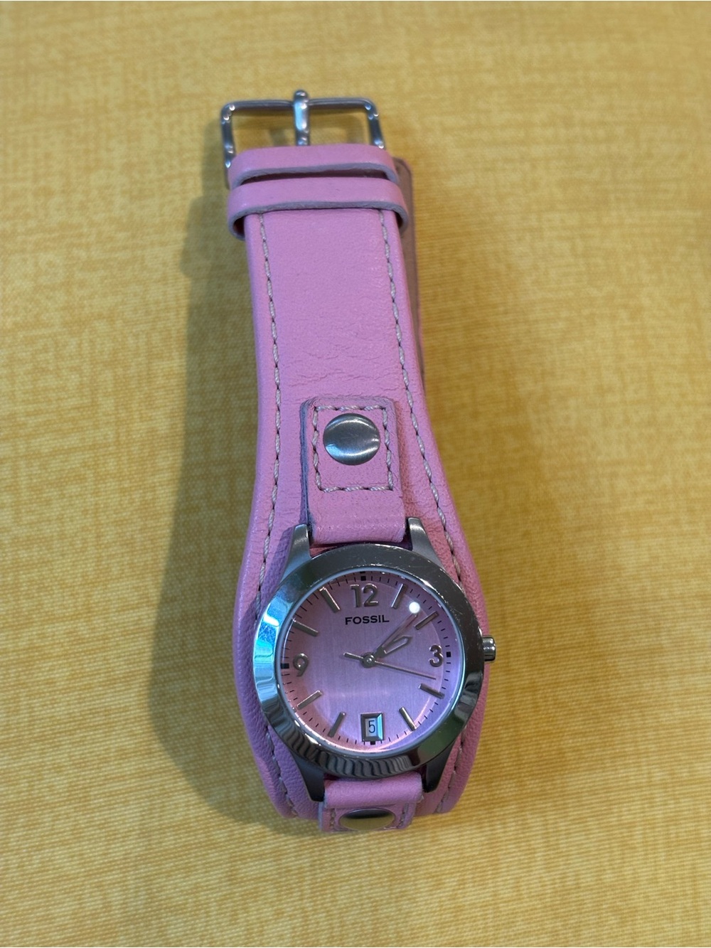 Fossil Pink Leather Cuff Wristwatch